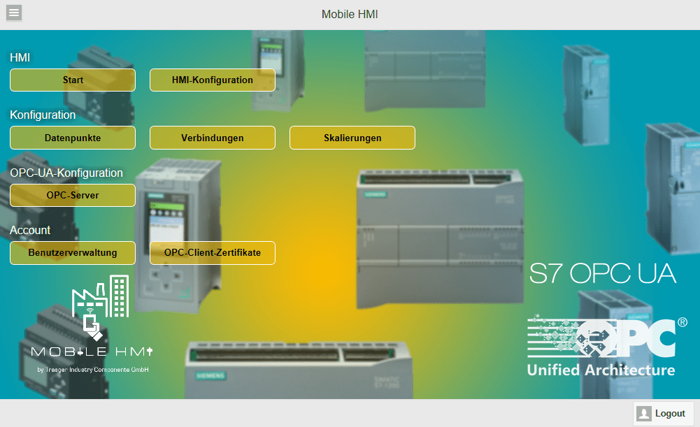 Applikationsansicht des S7 OPC UA Servers.